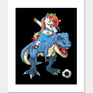 Dabbing Unicorn Dino T-Rex Flag Soccer Lovers Posters and Art